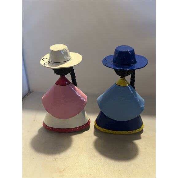 2 Vintage Mexican Folk Art Paper Papier Mache Women Ladies - Picture 2 of 2